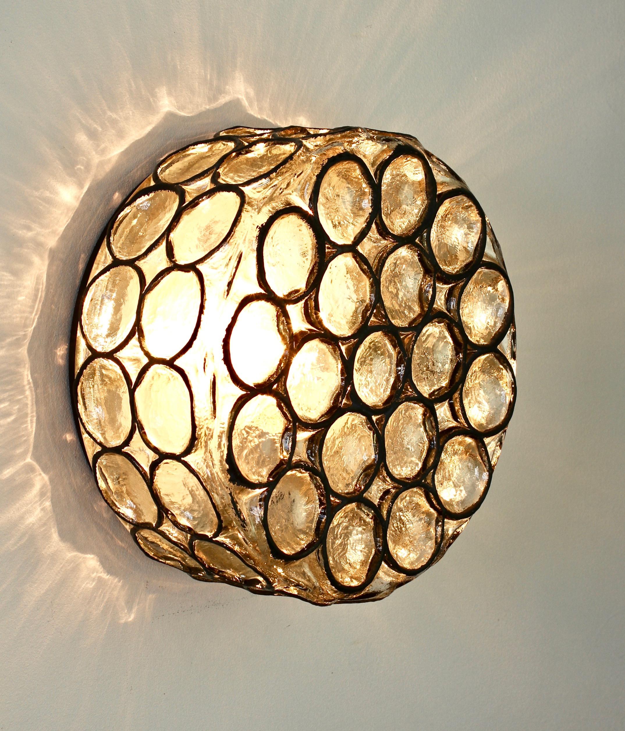 1 of 3 Limburg Vintage Circular Iron Rings & Glass Flush Mount Light, Lamp 1960s 2