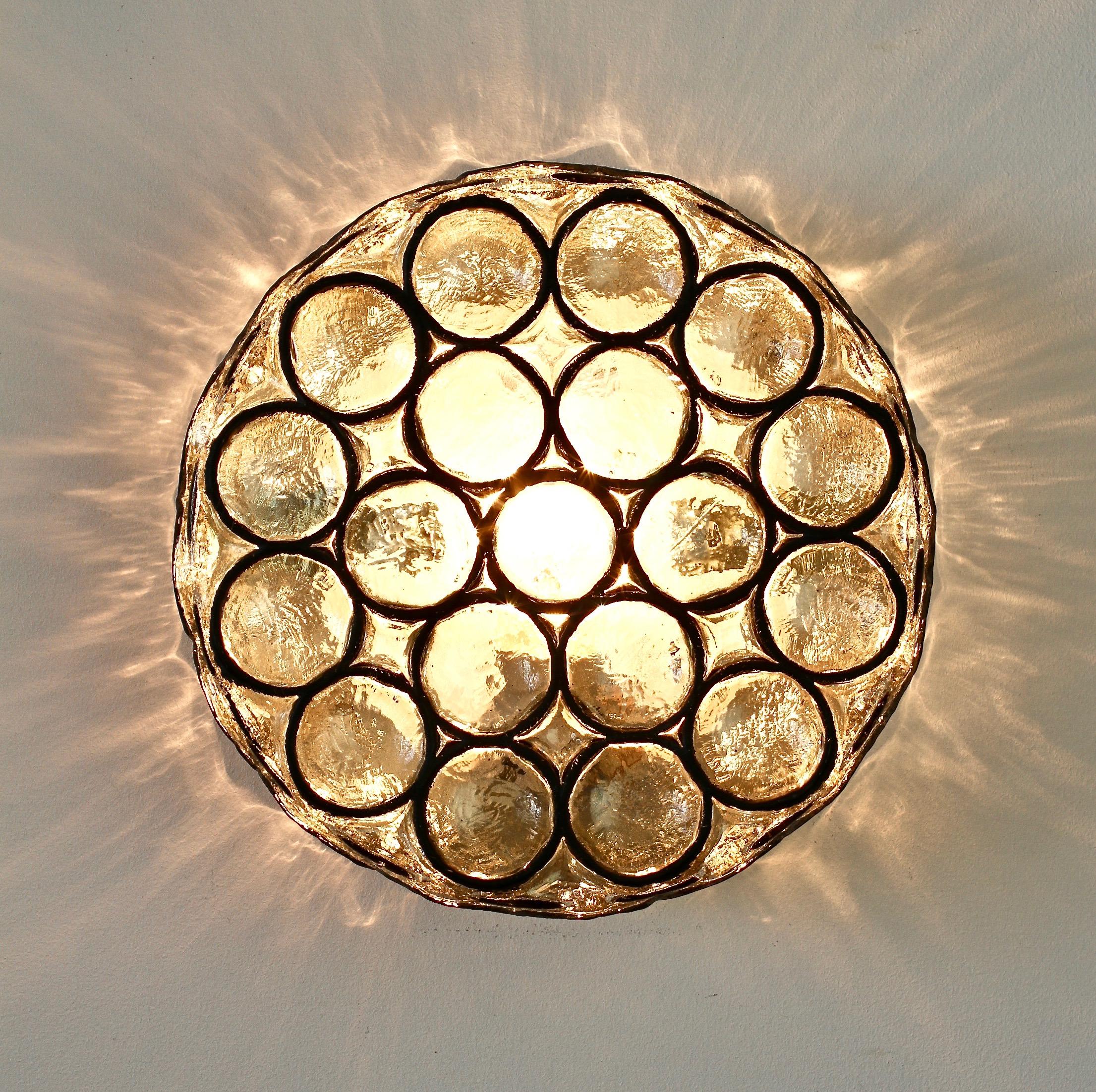 Metal 1 of 3 Limburg Vintage Circular Iron Rings & Glass Flush Mount Light, Lamp 1960s