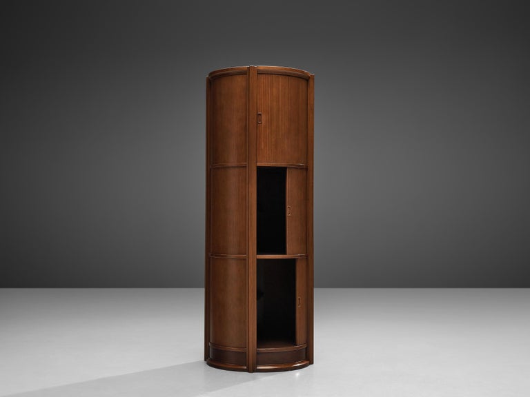 Circular Italian Cabinet with Sliding Doors in Walnut For Sale 6