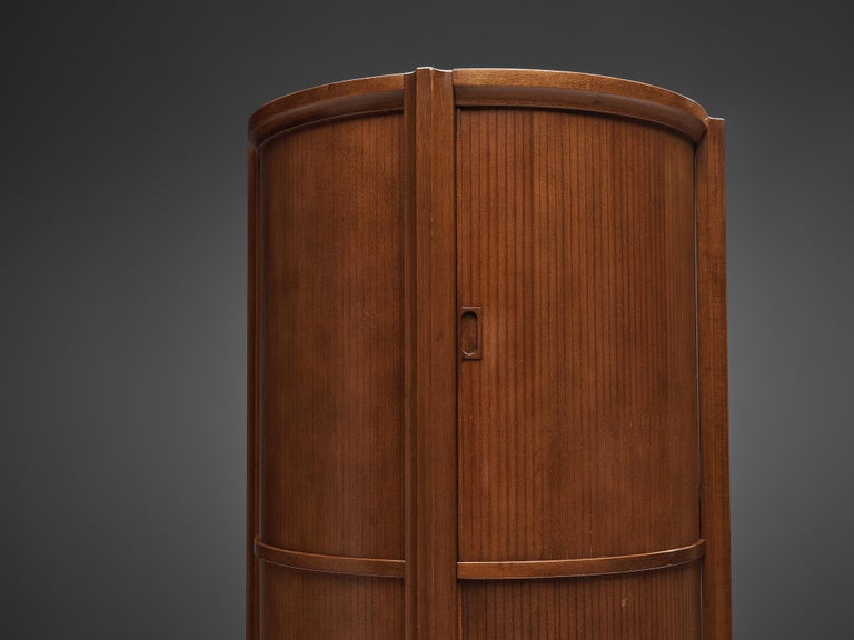 Mid-Century Modern Circular Italian Cabinet with Sliding Doors in Walnut For Sale