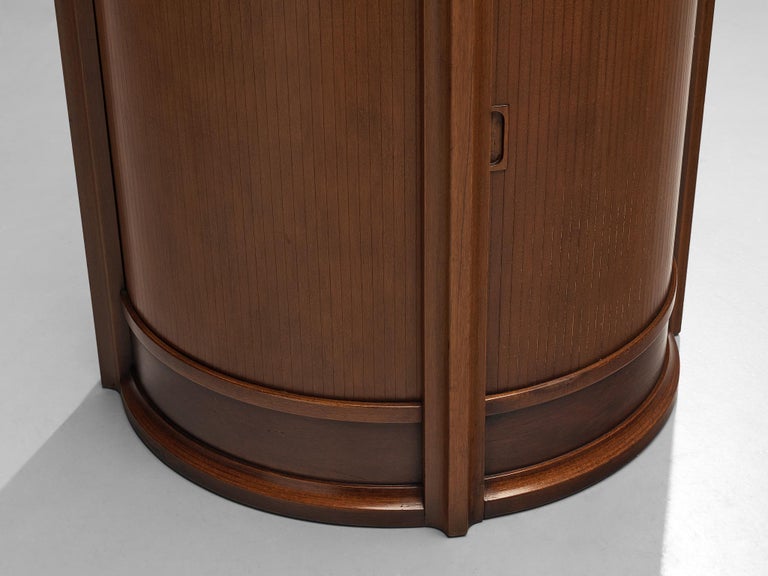 Metal Circular Italian Cabinet with Sliding Doors in Walnut For Sale