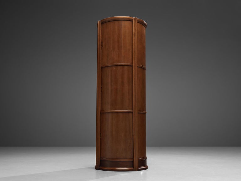 Circular Italian Cabinet with Sliding Doors in Walnut For Sale 1