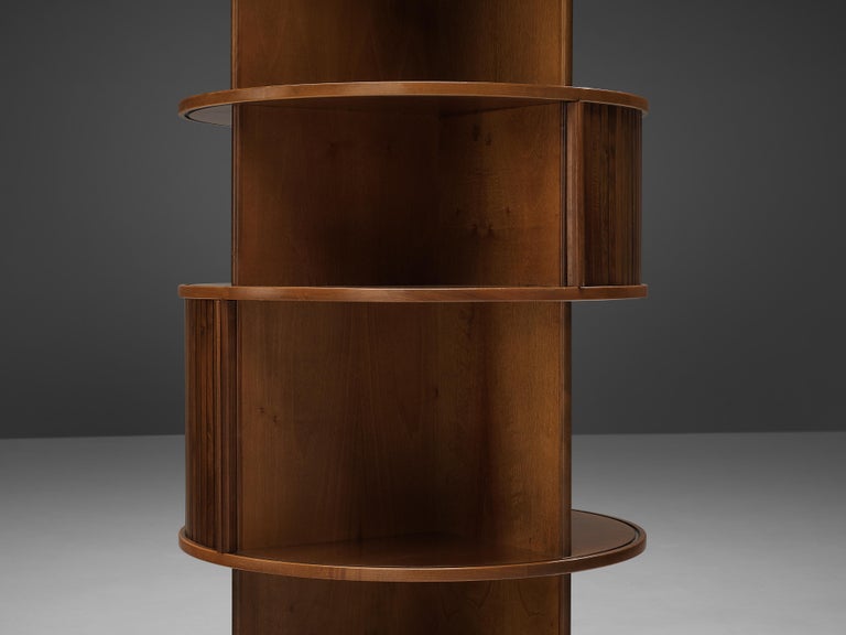 Circular Italian Cabinet with Sliding Doors in Walnut For Sale 2