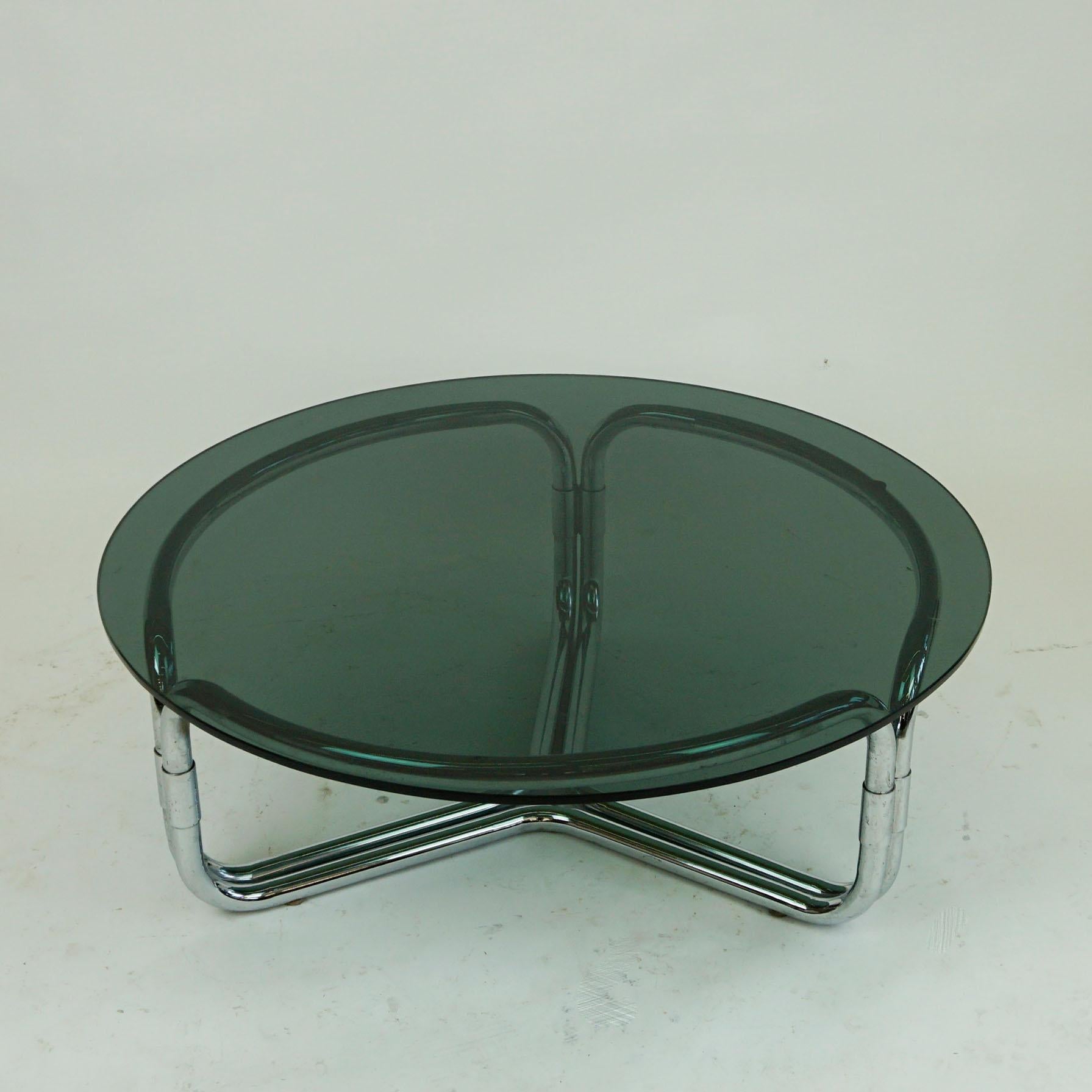 Late 20th Century Circular Italian Space Age Chrome and Smoked Glass Coffee Table