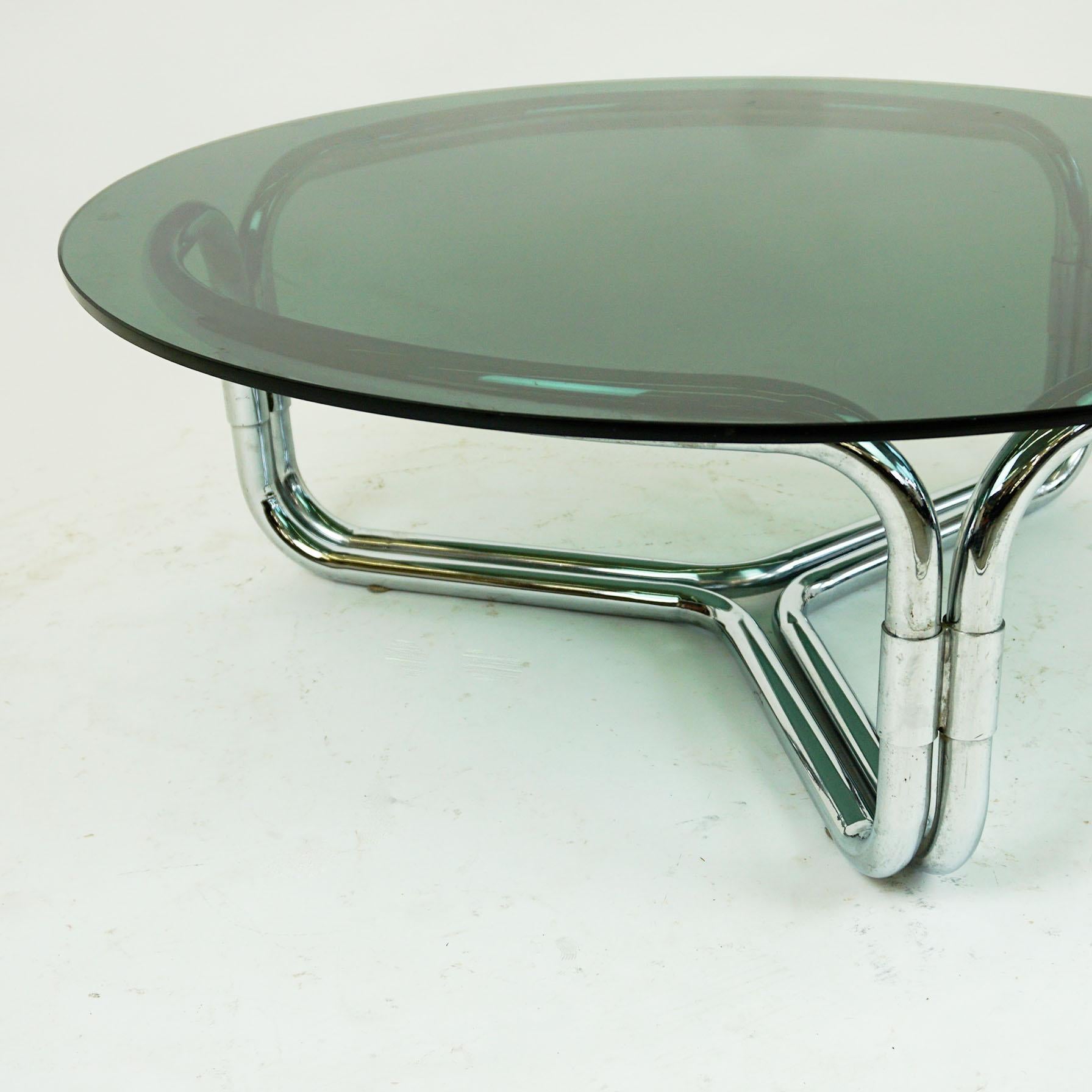Circular Italian Space Age Chrome and Smoked Glass Coffee Table 1