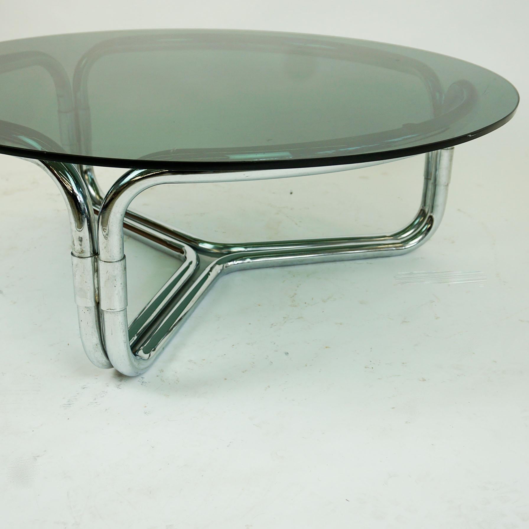 Circular Italian Space Age Chrome and Smoked Glass Coffee Table 2