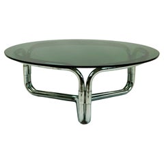 Circular Italian Space Age Chrome and Smoked Glass Coffee Table