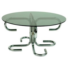 Circular Italian Space Age Chrome and Smoked Glass Coffee Table
