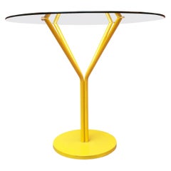 Circular Italian Table with Chequered Glass and Metal Base by Driade from 1970s