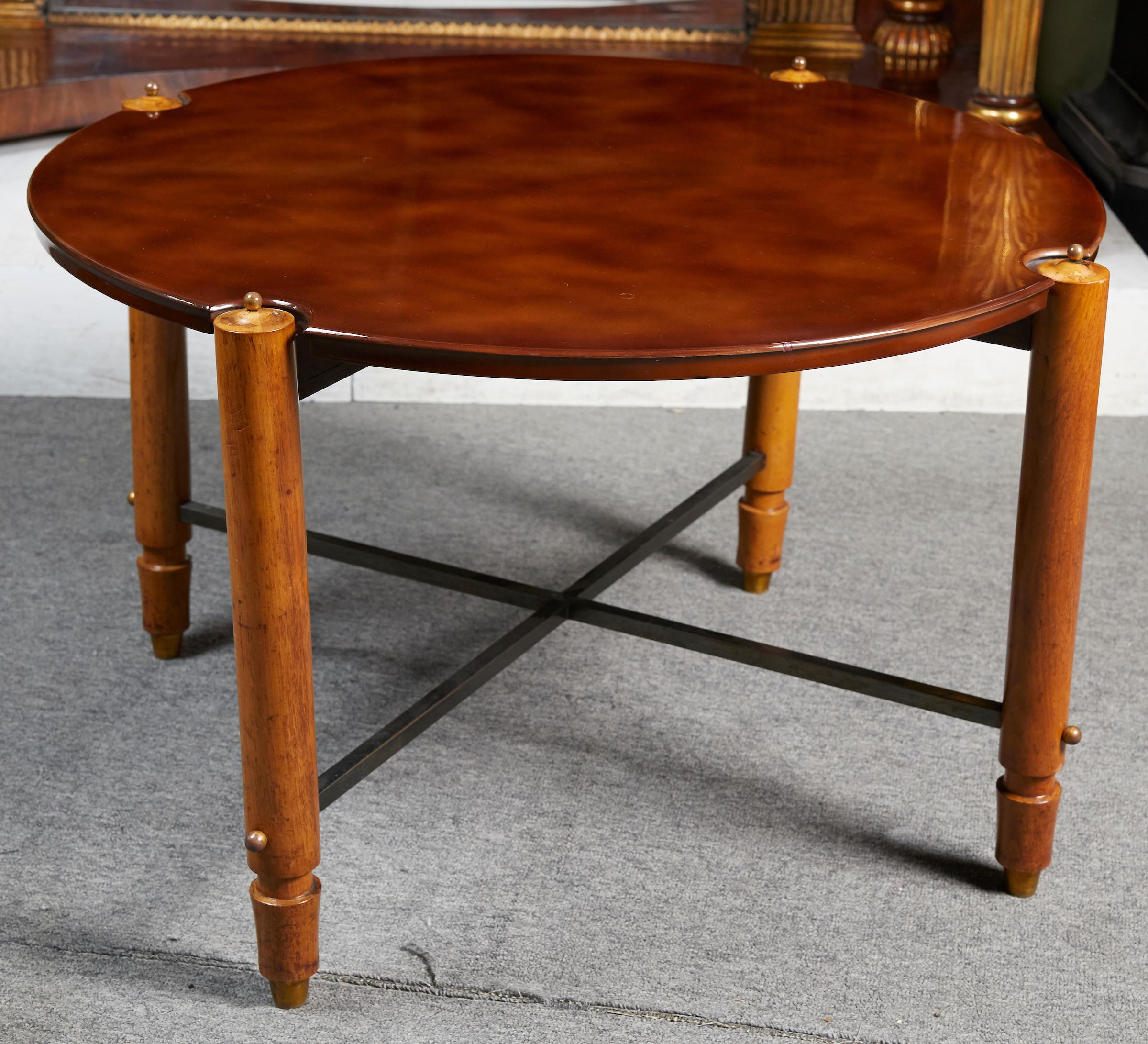 Art Deco Circular Lacquered Wood Low Table by Jules Leleu For Sale