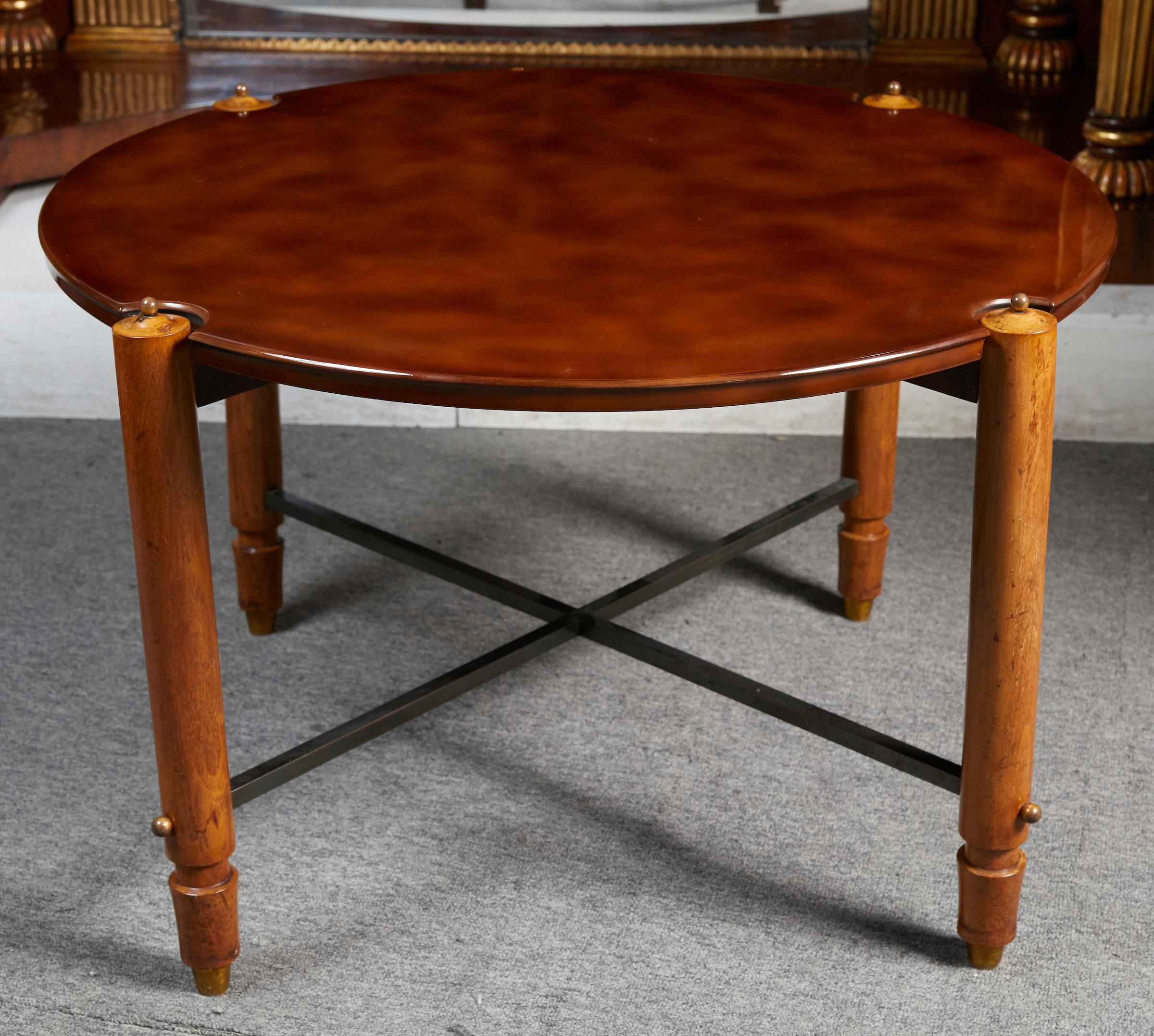 French Circular Lacquered Wood Low Table by Jules Leleu For Sale