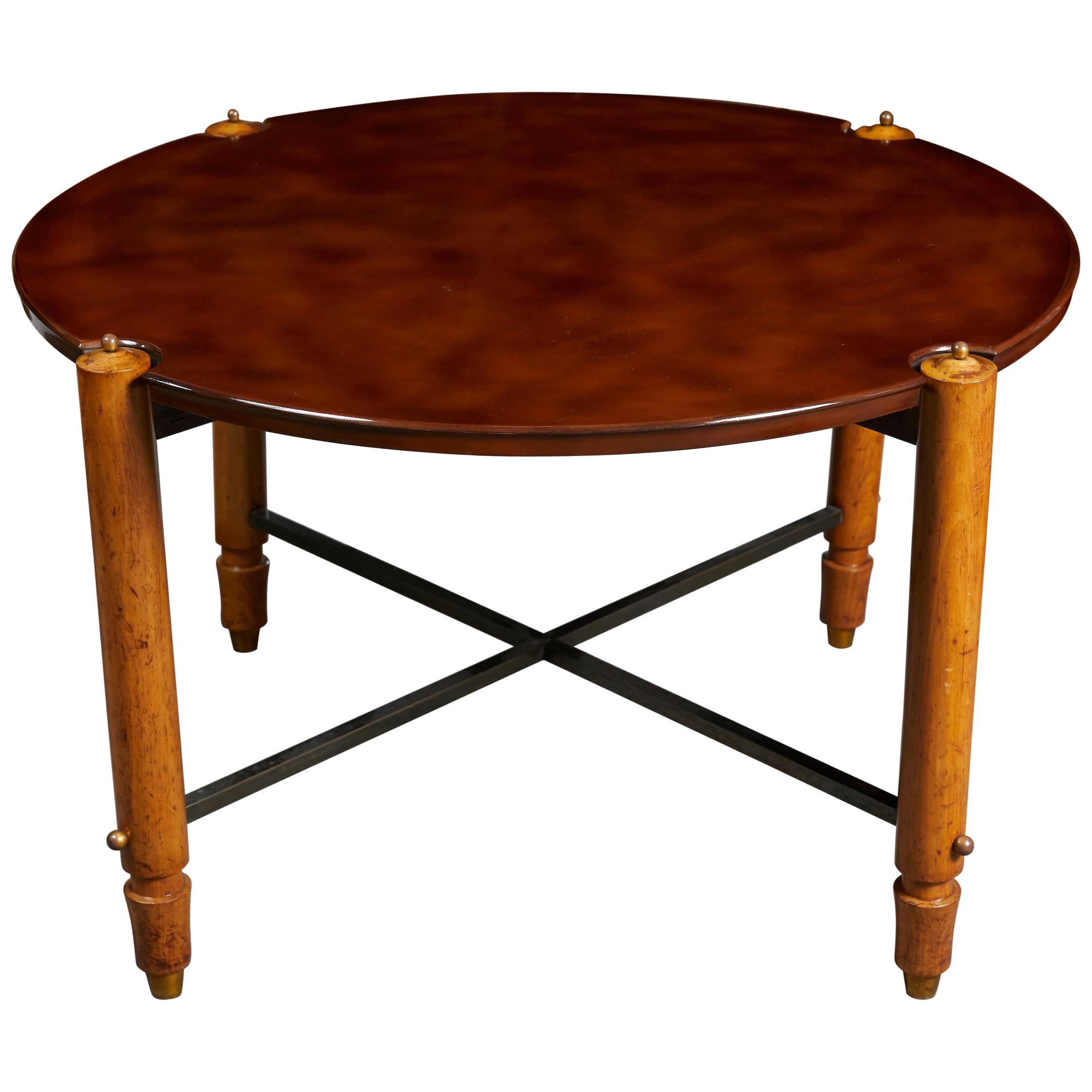 Circular Lacquered Wood Low Table by Jules Leleu For Sale