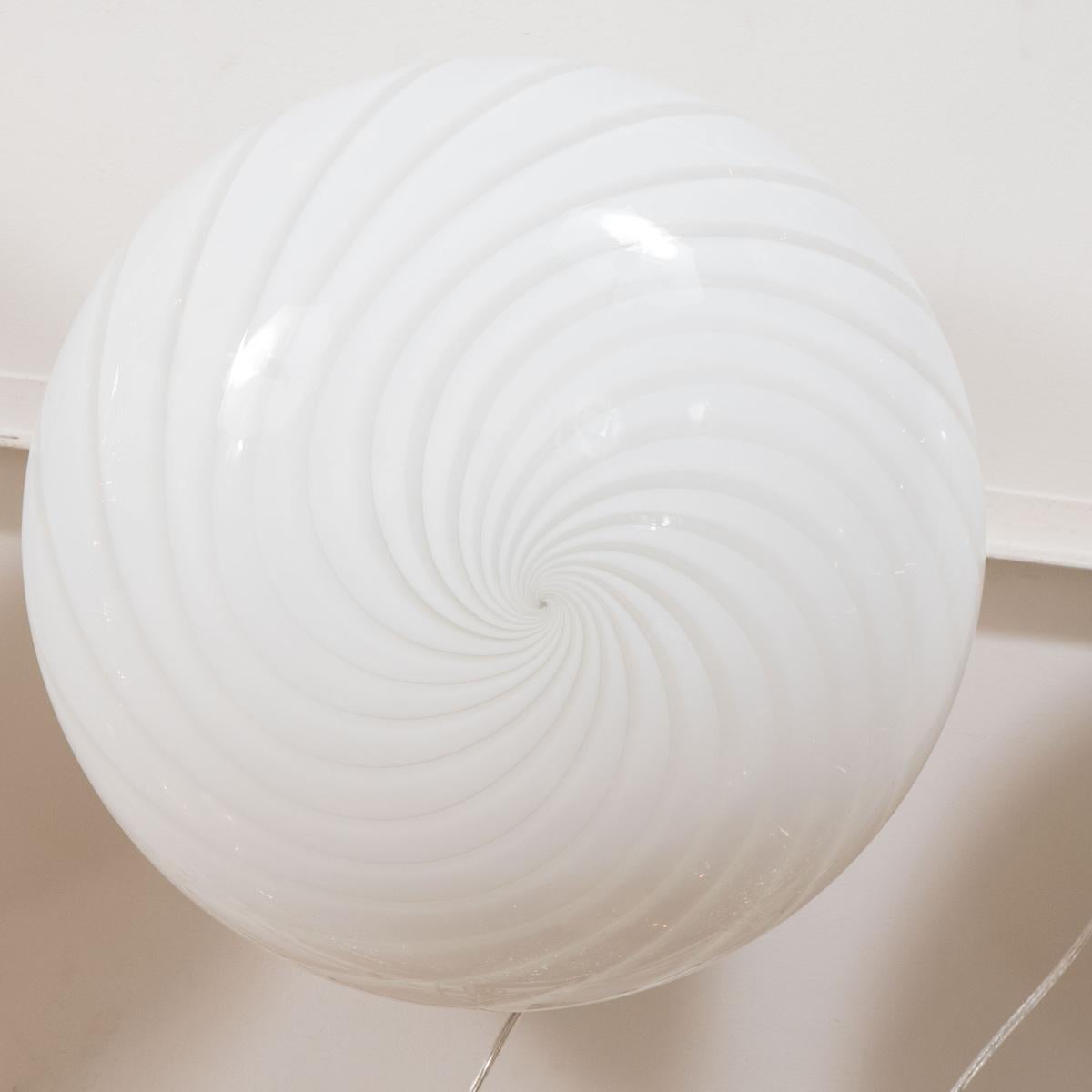 Mid-Century Modern Circular Lattimo Glass Flush Mount