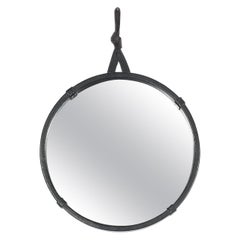 Circular Leather Wrapped Mirror in the Style of Pace, 1970 Mid-Century Modern