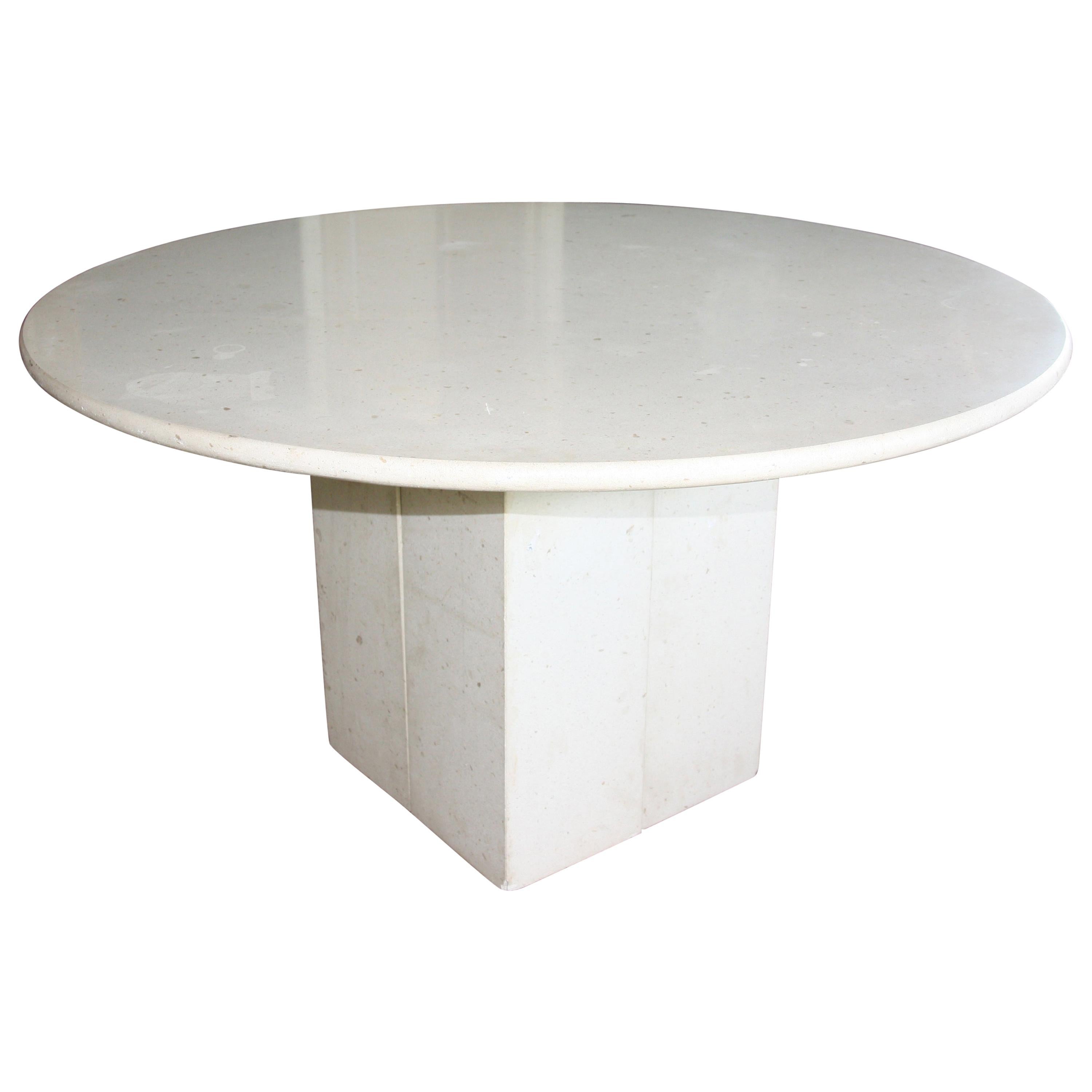Circular Limestone Table With Modular Square Base For Sale