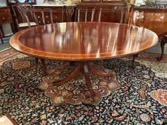 Tavolo da pranzo rotondo in mogano, in stile Regency con bordo rifinito in palissandro