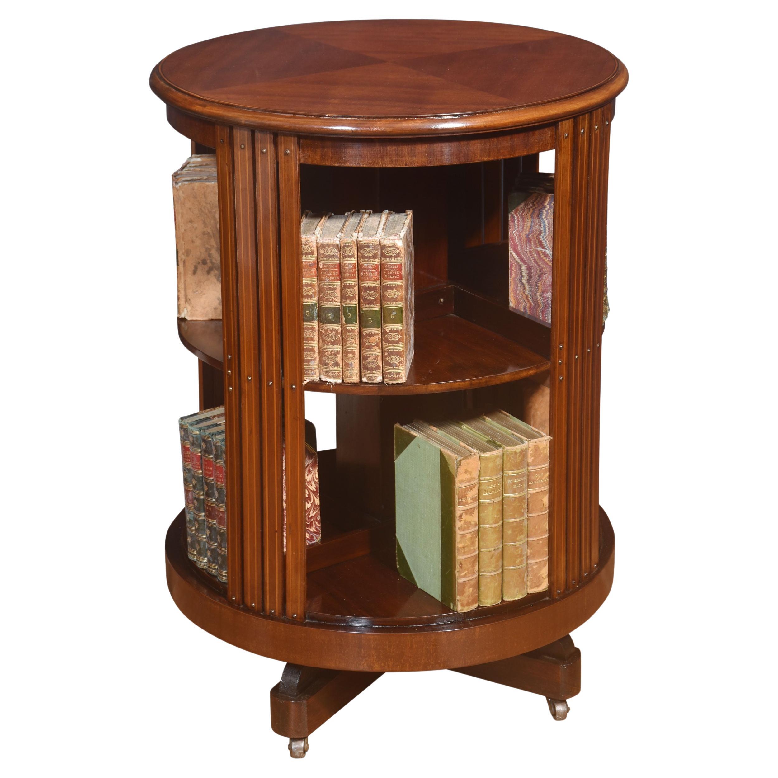 Circular mahogany revolving bookcase For Sale