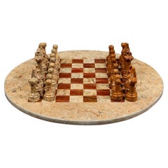 Juego de Ajedrez Circular de Mármol: Una Melodía de Beige y Marrón Terracota
