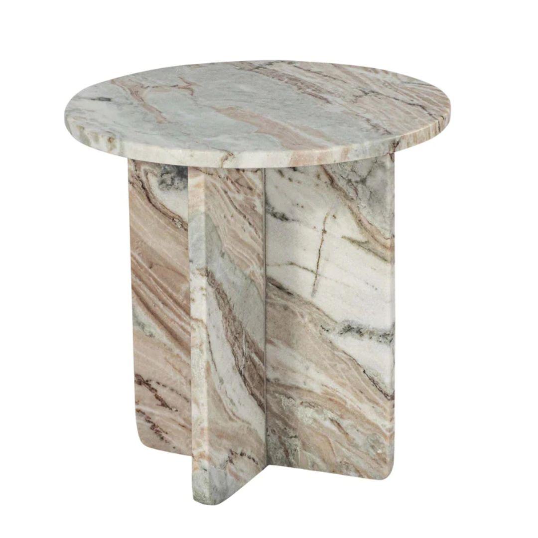 Hand-Crafted Circular Marble Side Table For Sale
