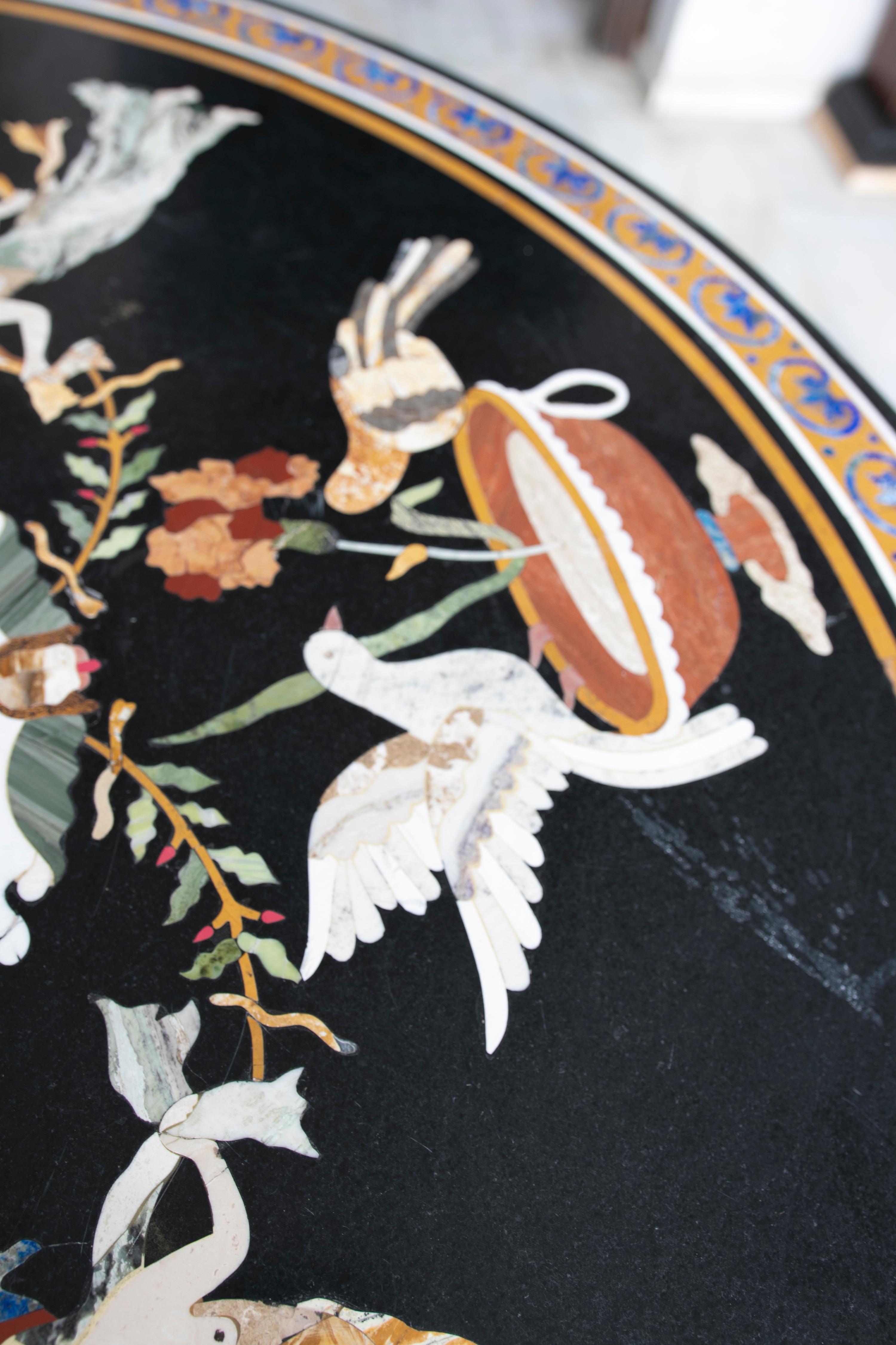 Circular Marble Table Inlaid with Hard Stones of Greek Scenes For Sale 7