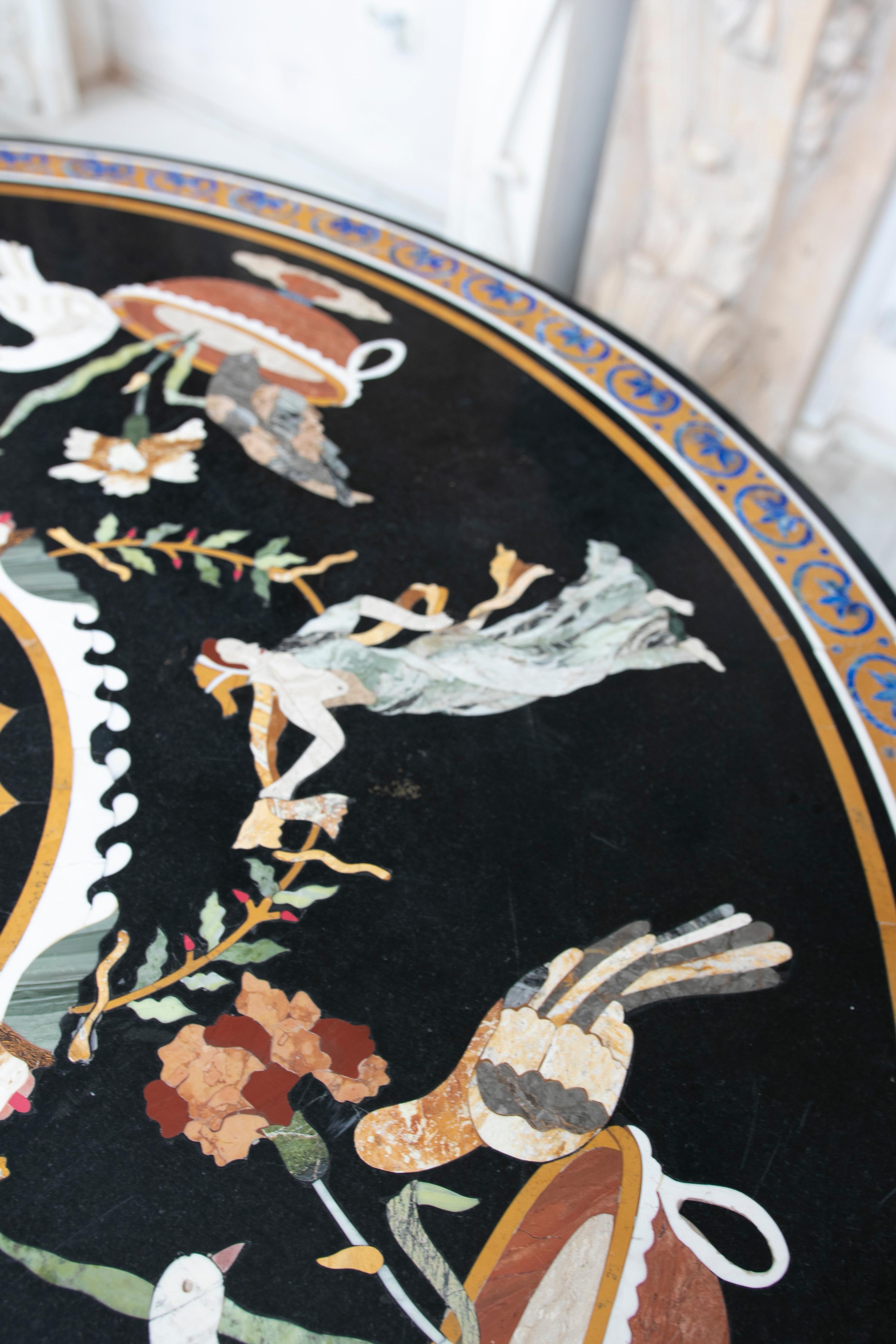 Circular Marble Table Inlaid with Hard Stones of Greek Scenes For Sale 8
