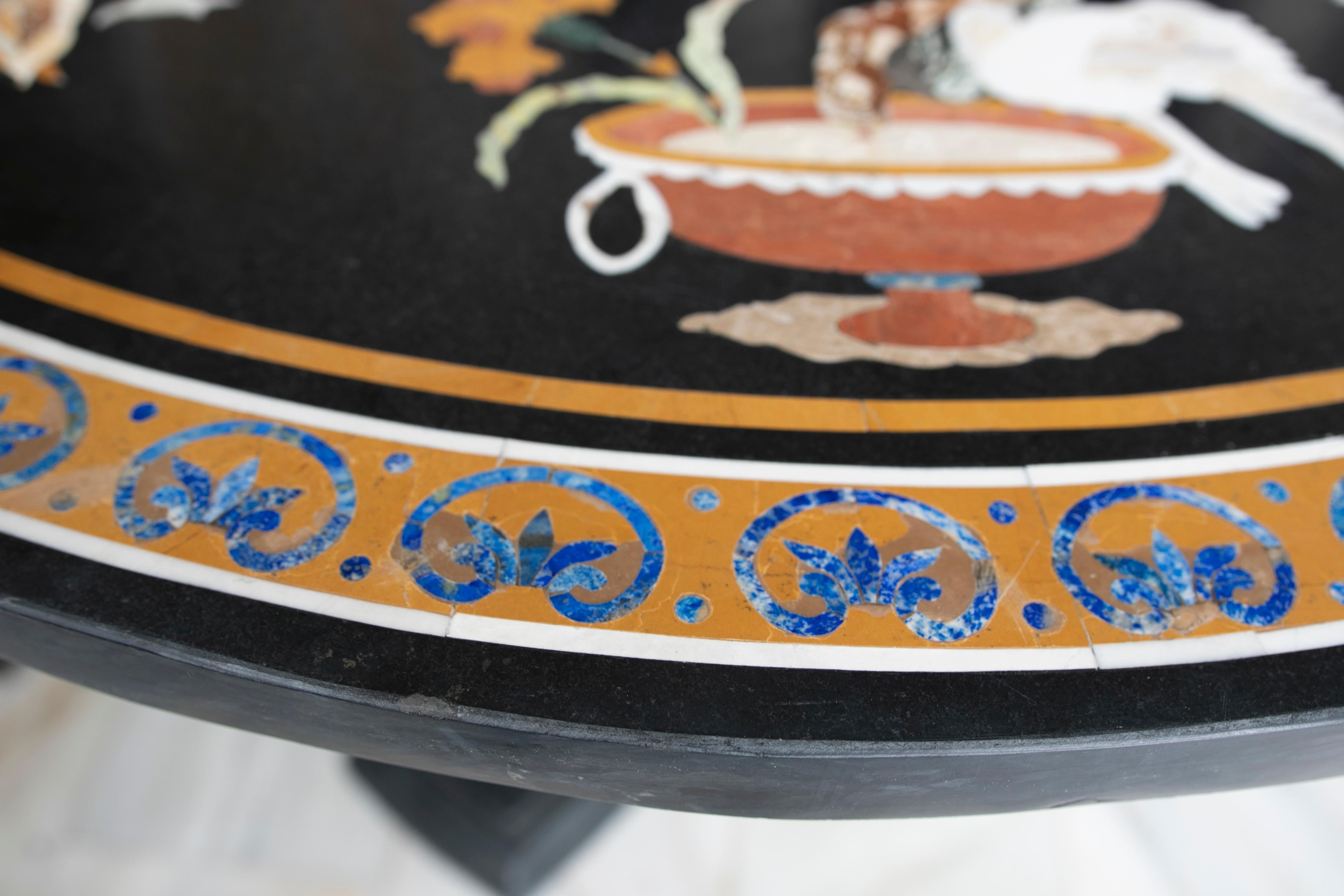 Circular Marble Table Inlaid with Hard Stones of Greek Scenes For Sale 11