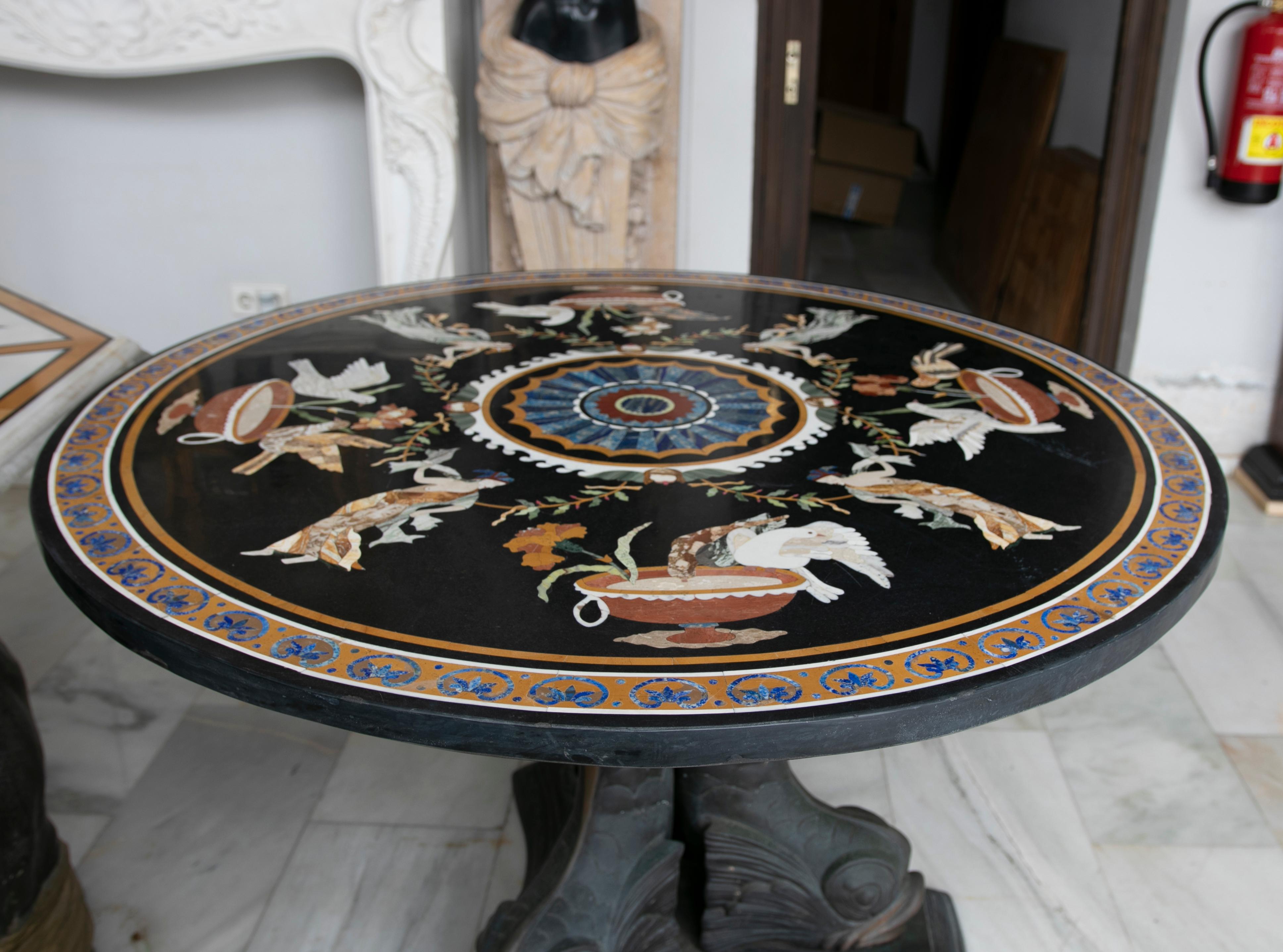 Spanish Circular Marble Table Inlaid with Hard Stones of Greek Scenes For Sale