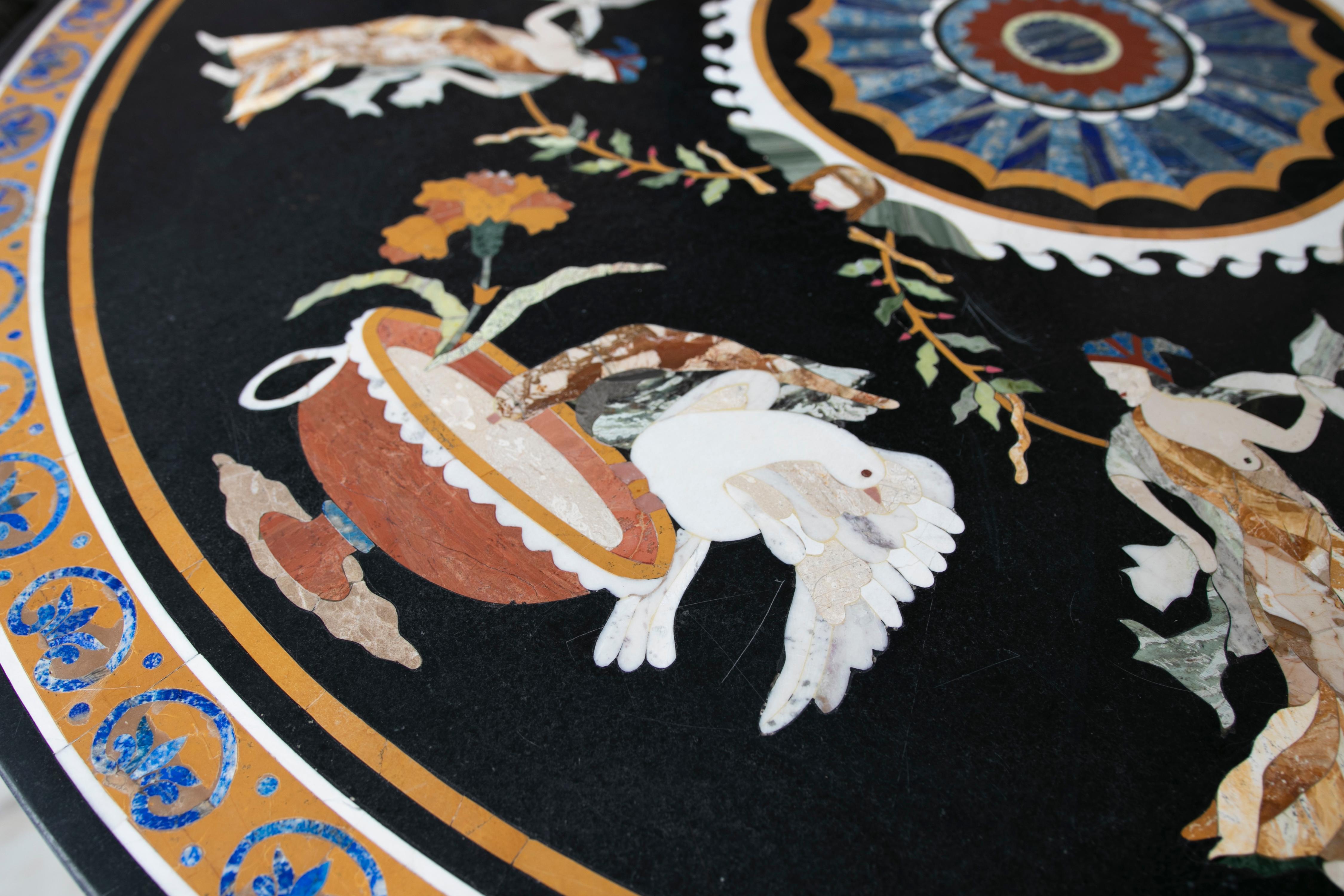 20th Century Circular Marble Table Inlaid with Hard Stones of Greek Scenes For Sale