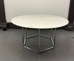 Circular Marble Top Dining Table with Hexagonal Chrome Base