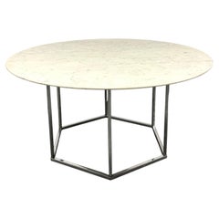 Circular Marble Top Dining Table with Hexagonal Chrome Base