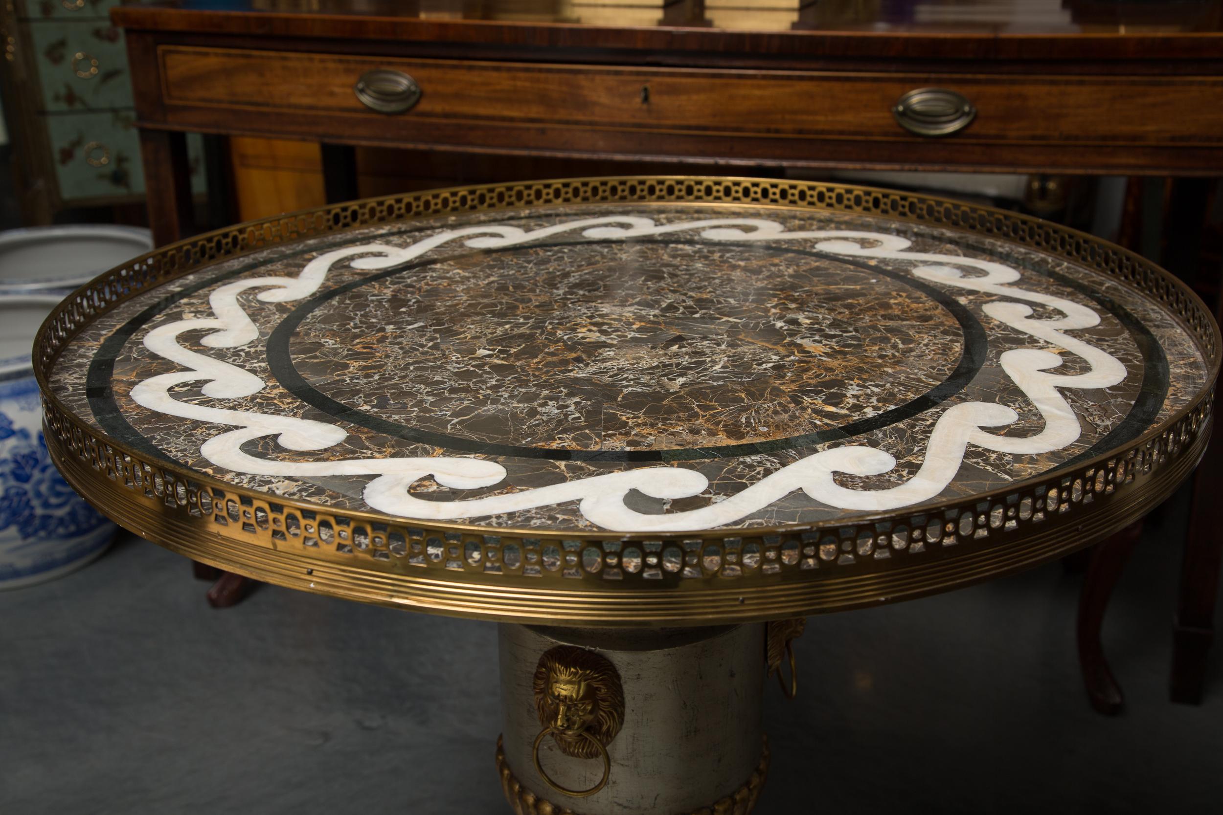 Circular Marble-Top Table on Pedestal Base For Sale 3