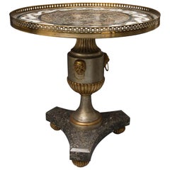 Vintage Circular Marble-Top Table on Pedestal Base