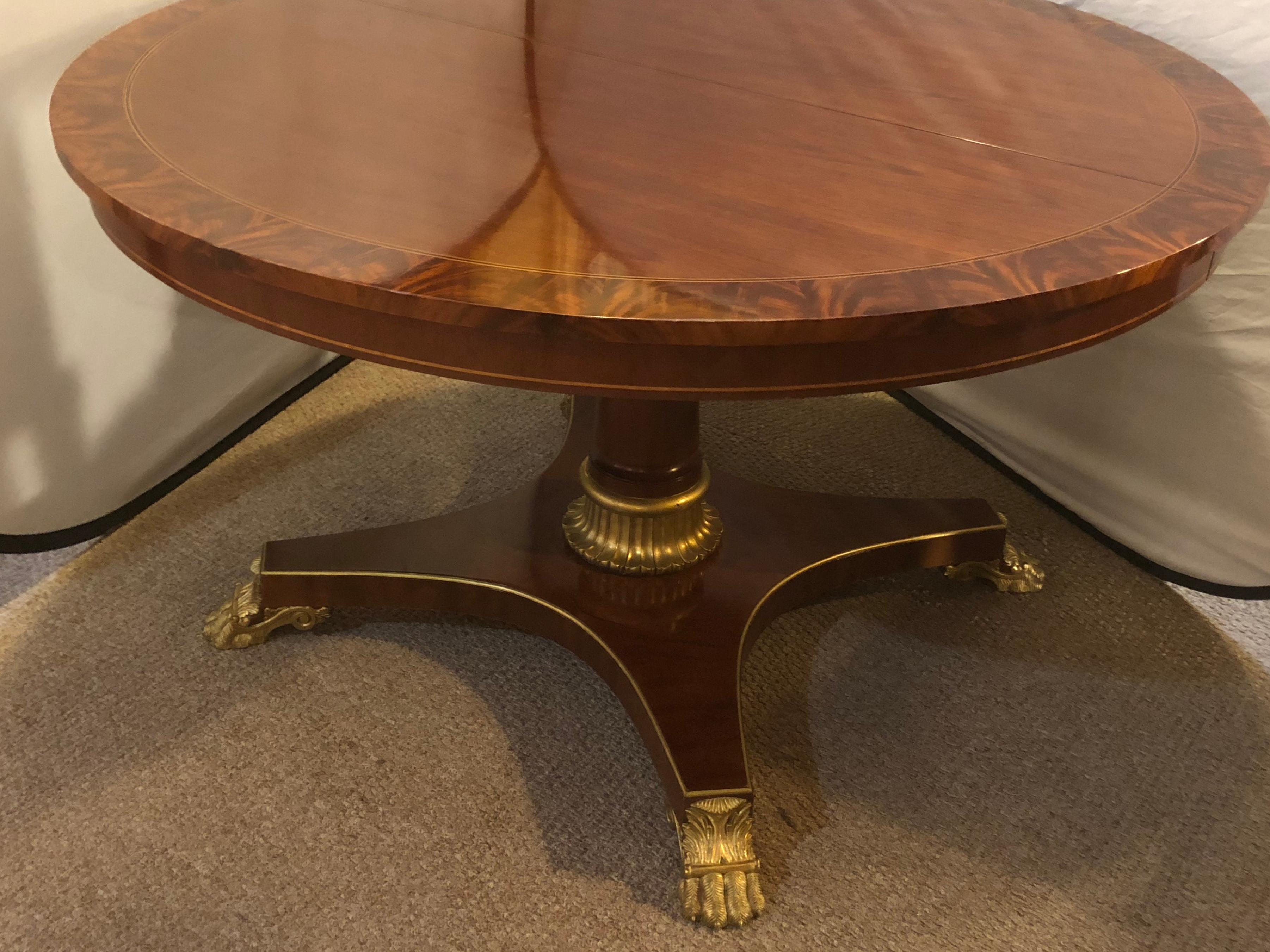 Georgian Circular MCM Kindel Rosewood Banded Dining or Center Table with Two Leaves