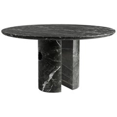 Circular 52-Inch Black Marble Meta Dining Table by Phillip Jividen