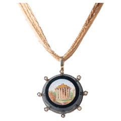 Circular micro mosaic pendant necklace of the Temple of Vesta, 1830-40