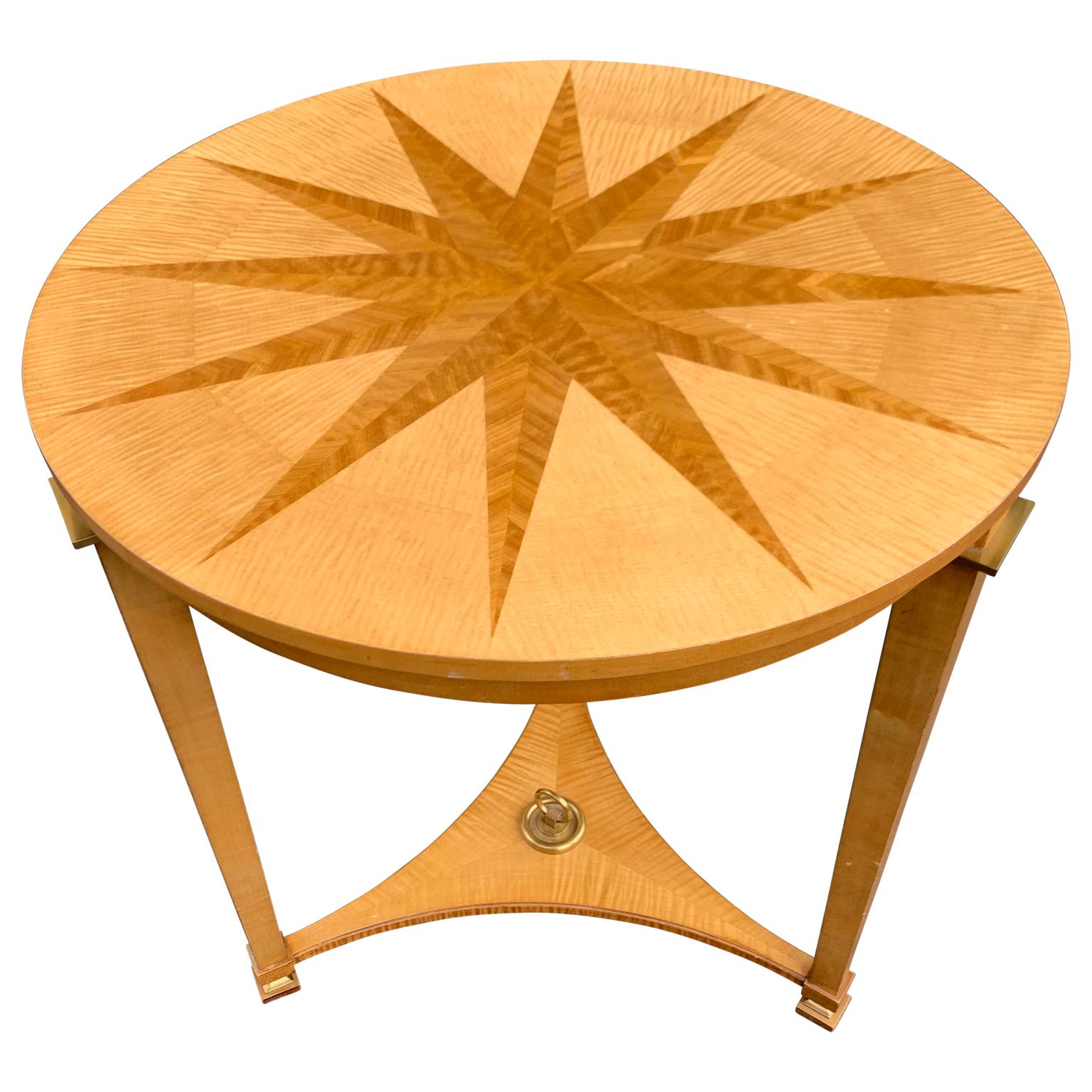 American Circular Midcentury Sunburst Inlaid Gueridon Table, the André Arbus Collection