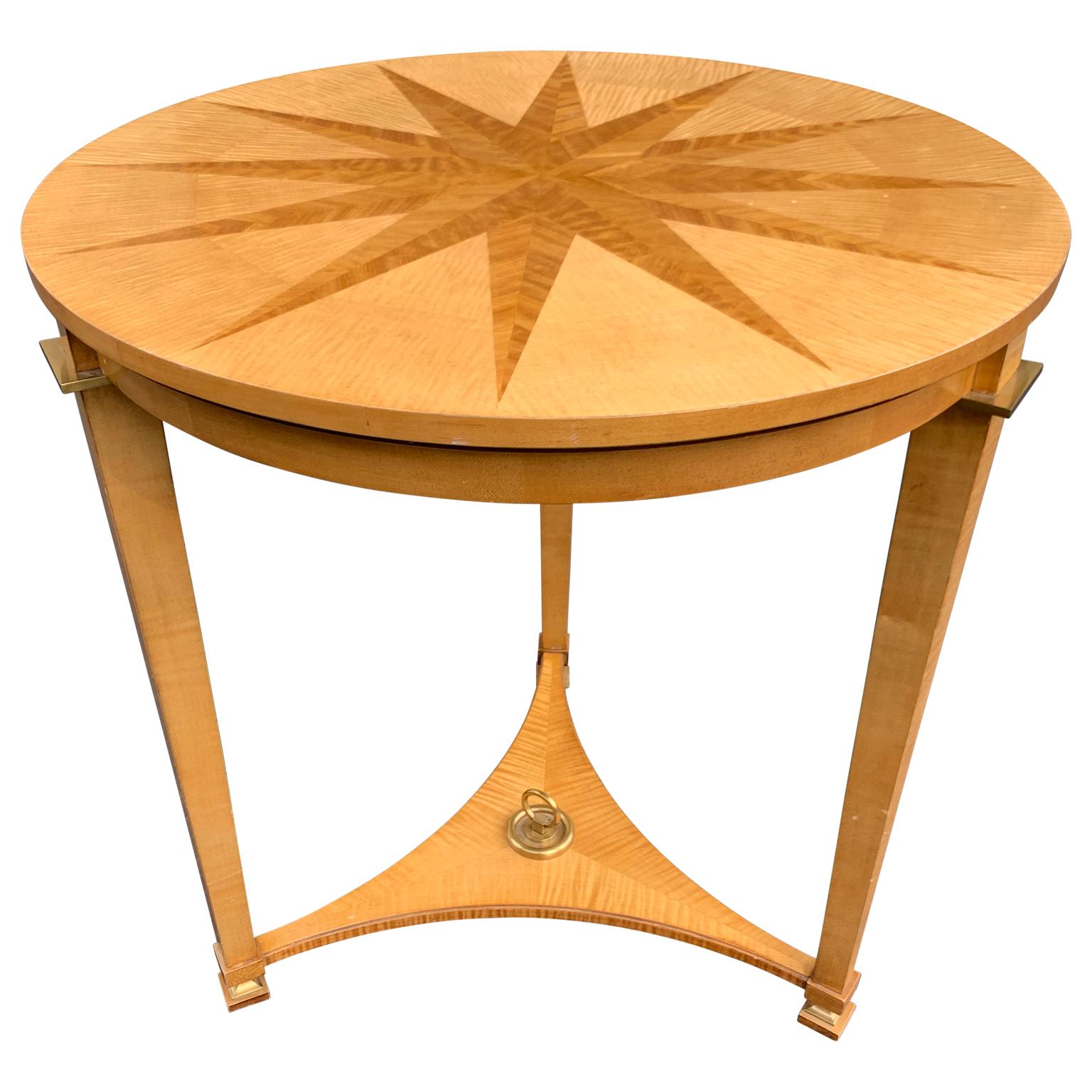 Circular Midcentury Sunburst Inlaid Gueridon Table, the André Arbus Collection In Good Condition In Haddonfield, NJ