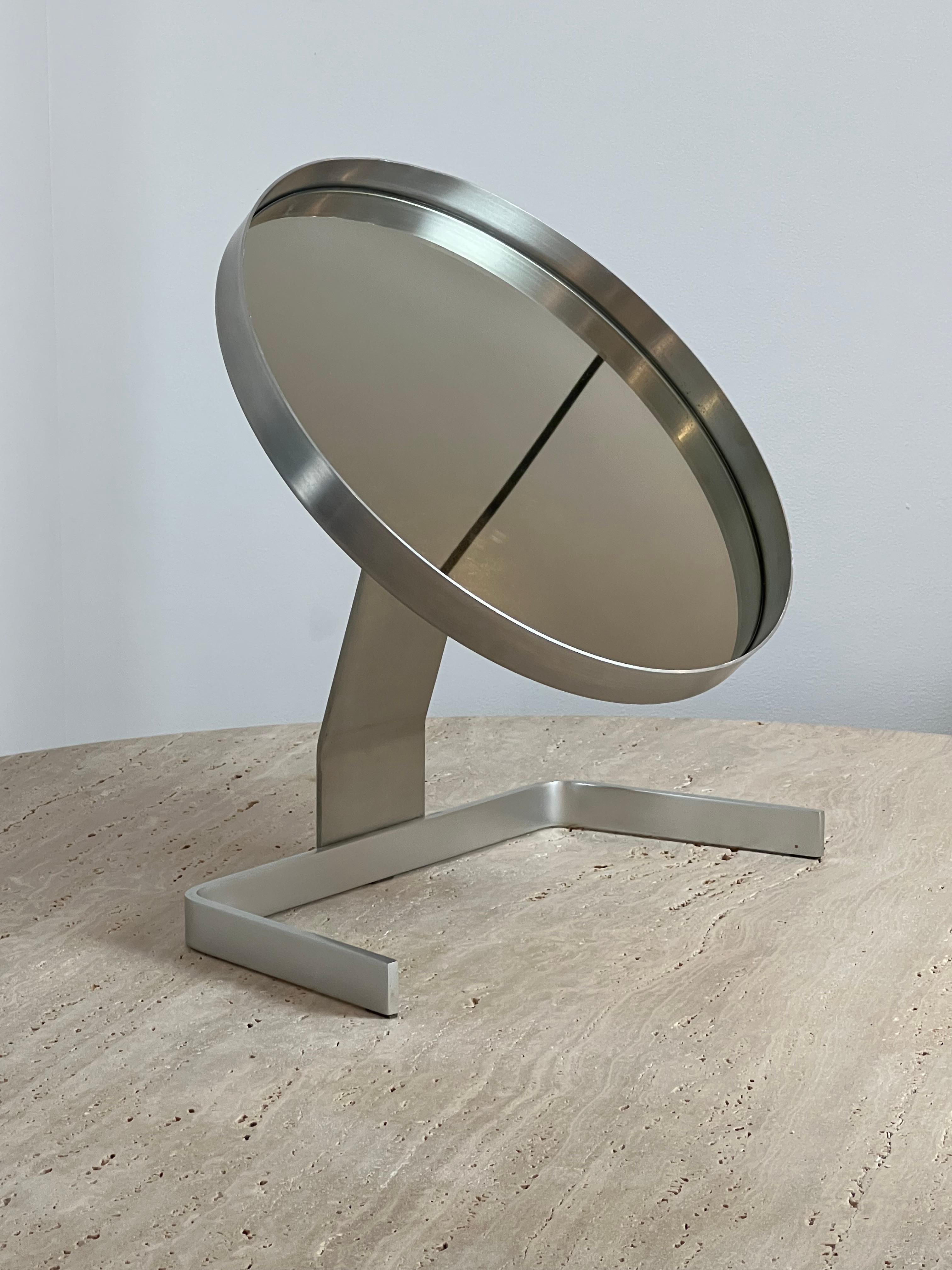 Aluminum Circular Mirror by Pierre Vandel France, 1970s For Sale