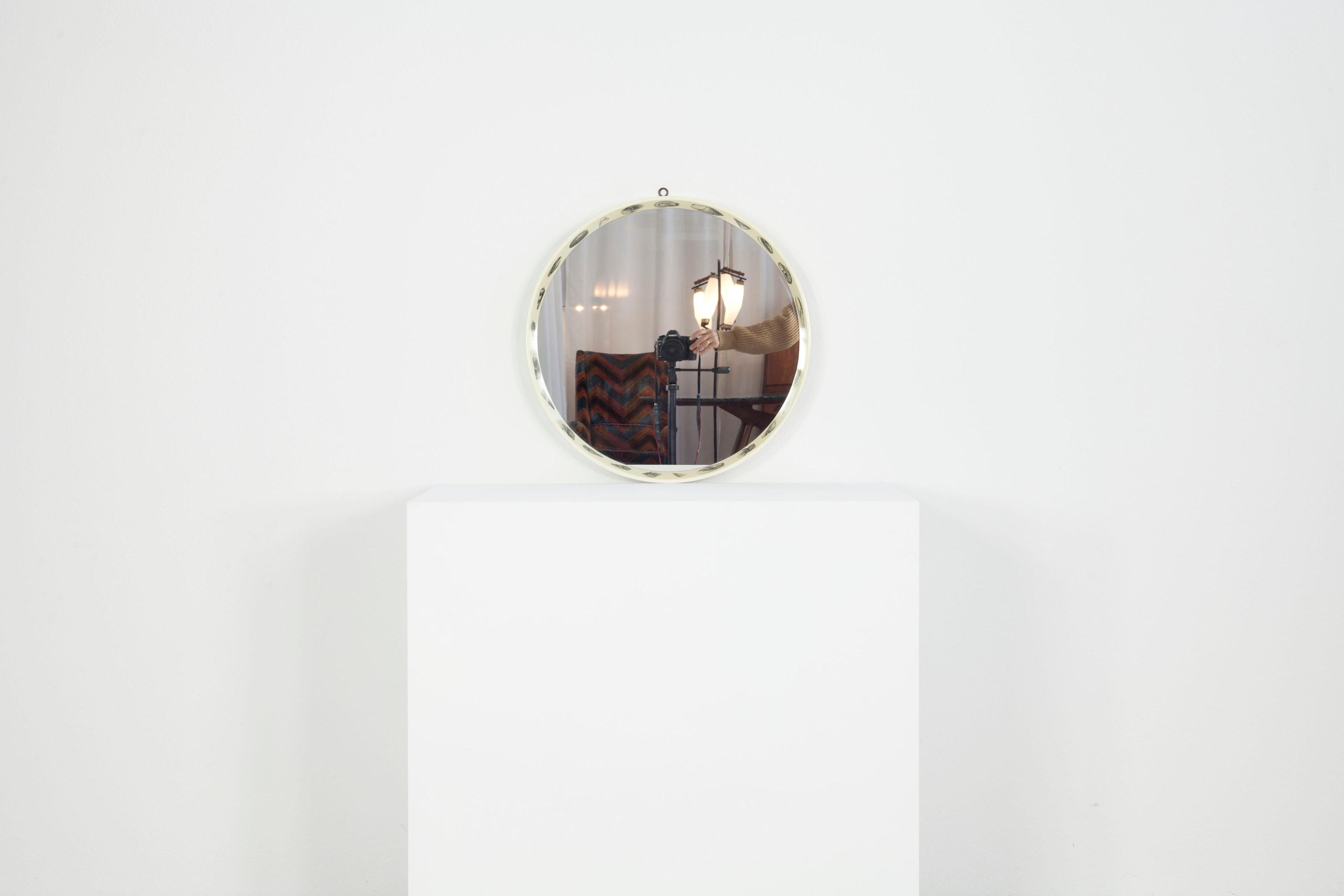 Mid-Century Modern Circular Mirror in the Manner of Fornasetti, from Italy 1950 For Sale