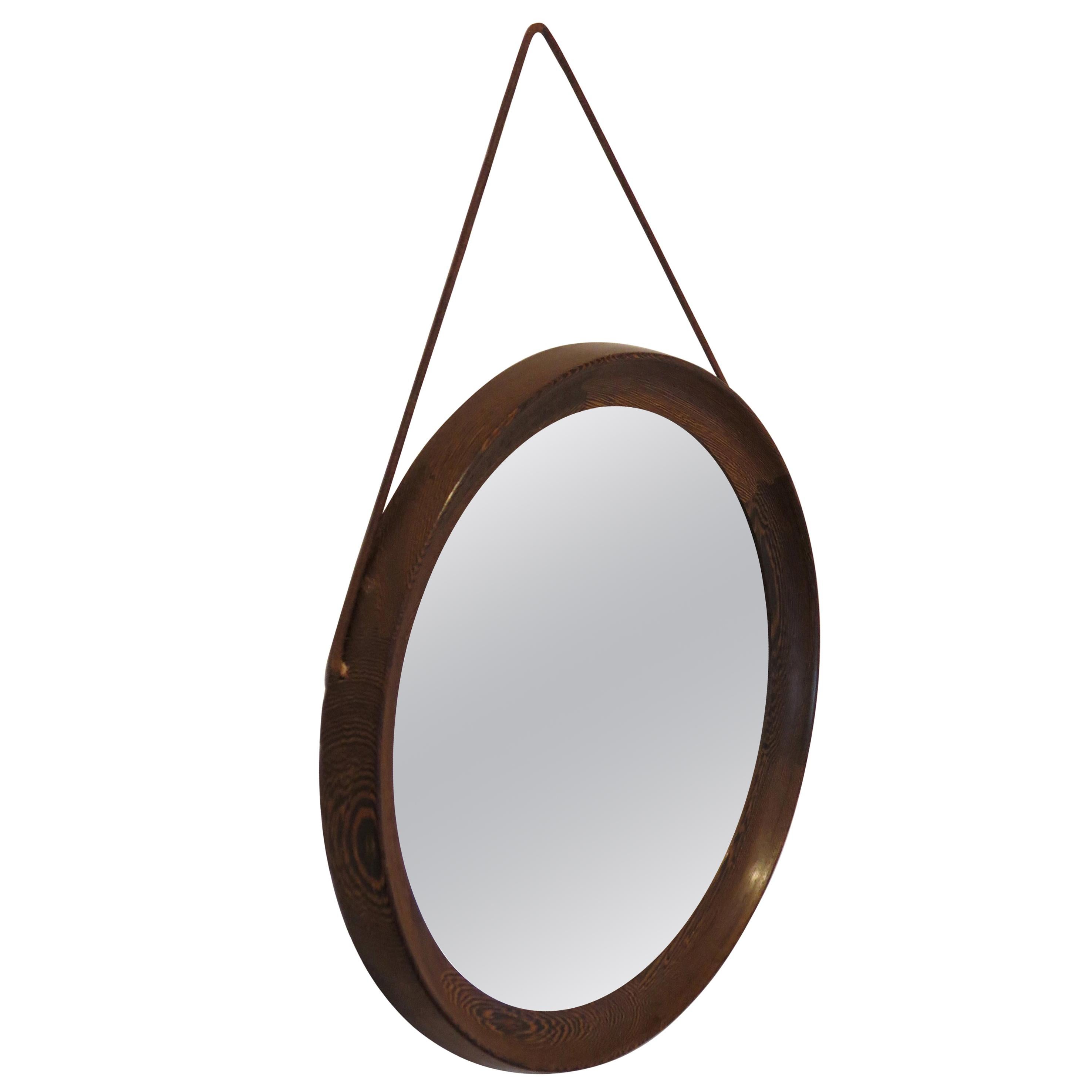 Circular Mirror in Wengé by Uno & Östen Kristiansson for Luxus, Sweden