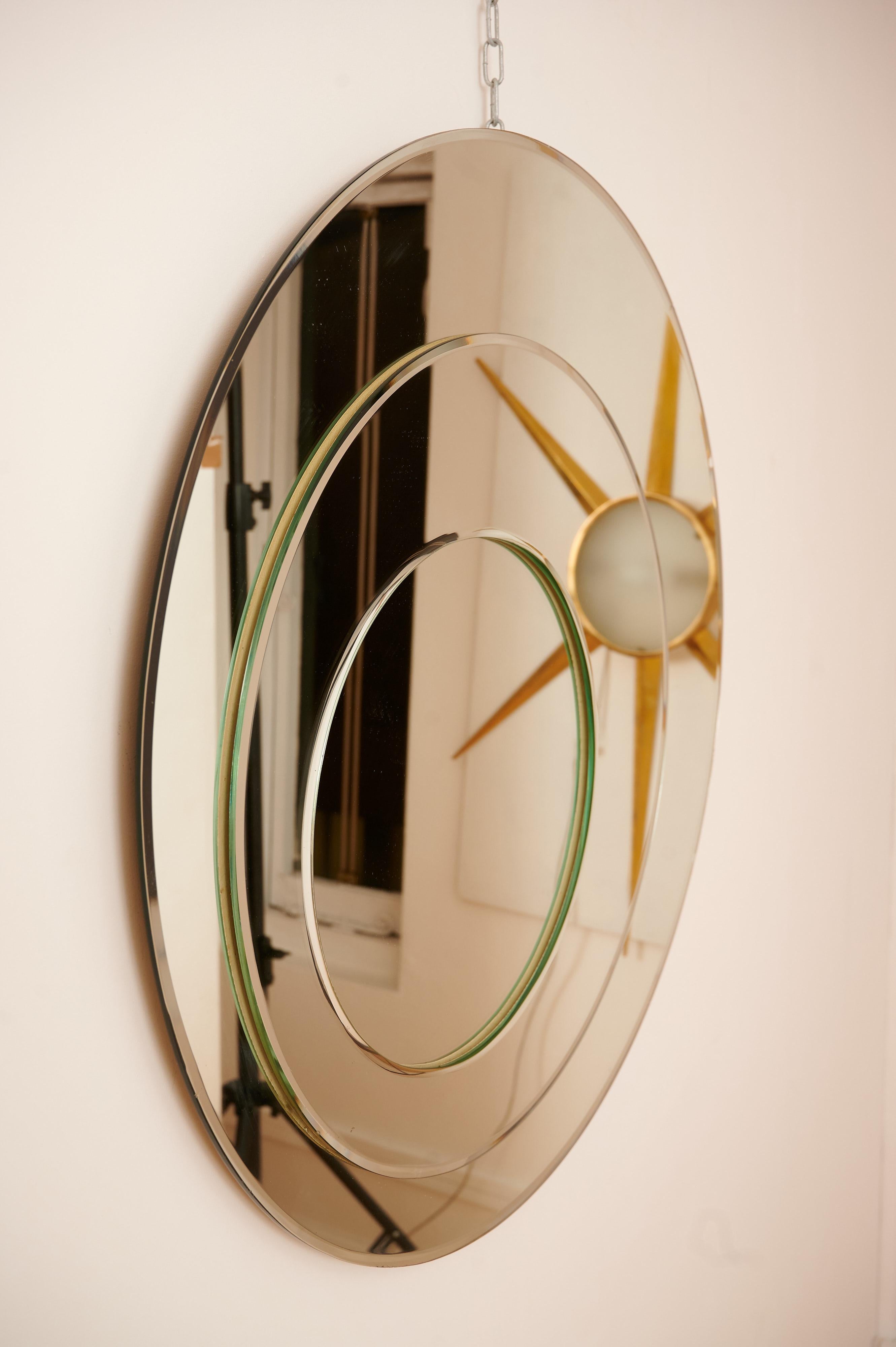 Mid-Century Modern Circular Mirror with Beveled Glass For Sale