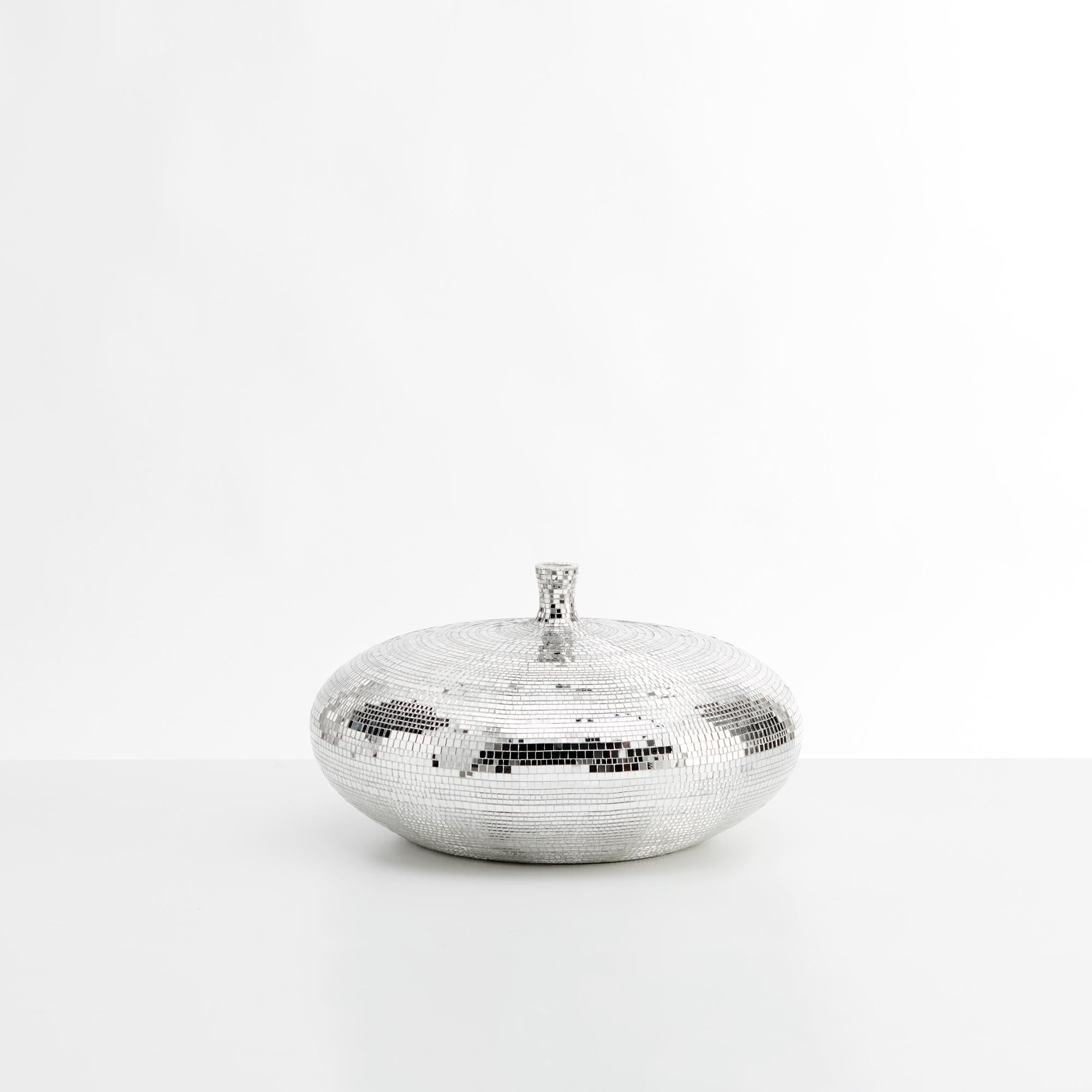 Italian Circular Mirrored Vase in Mosaic For Sale