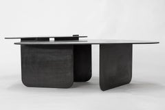 Circular Nesting Coffee Table Set Blackened Steel Organic Modern Contemporary