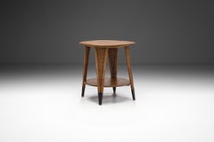 Circular Oak Coffee Table With Wicker Legs, Europe 20th Century