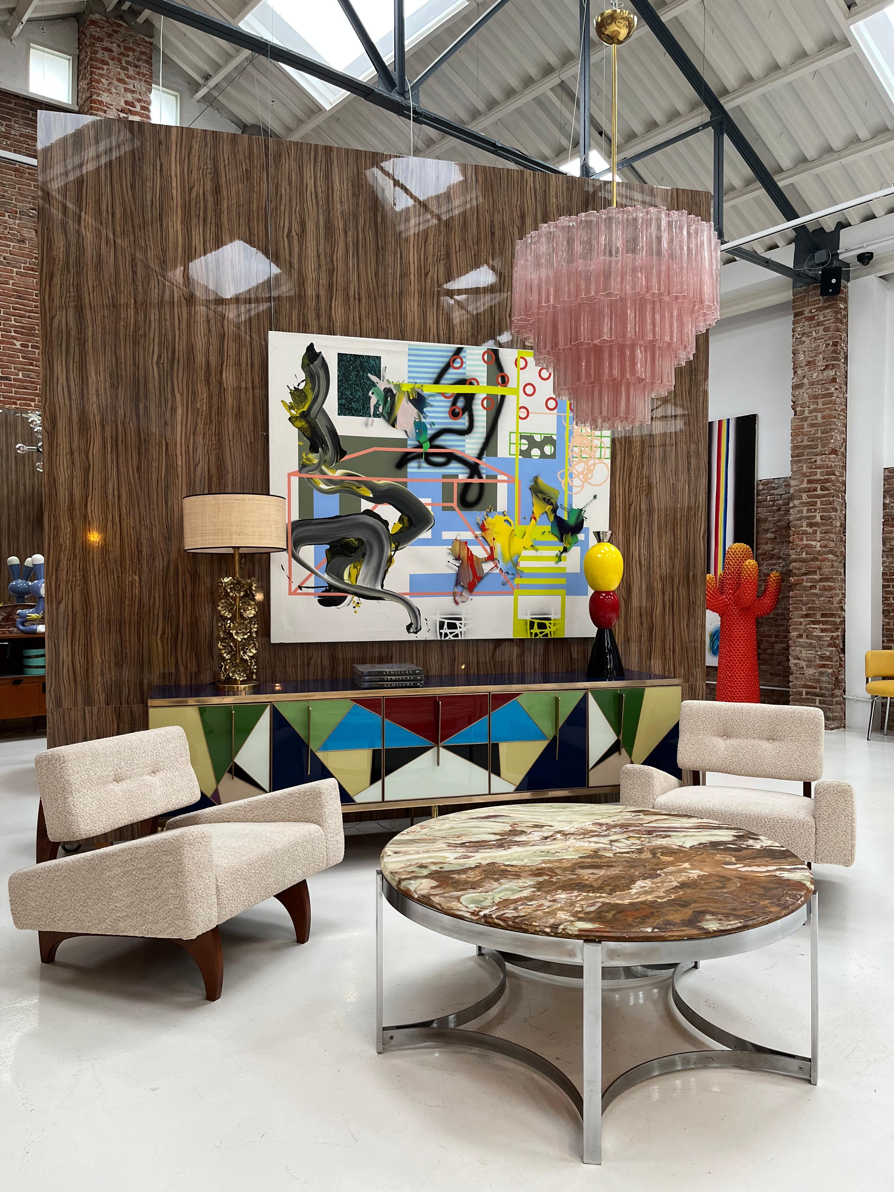 Table basse circulaire en onyx avec structure en acier, Italie en vente 4