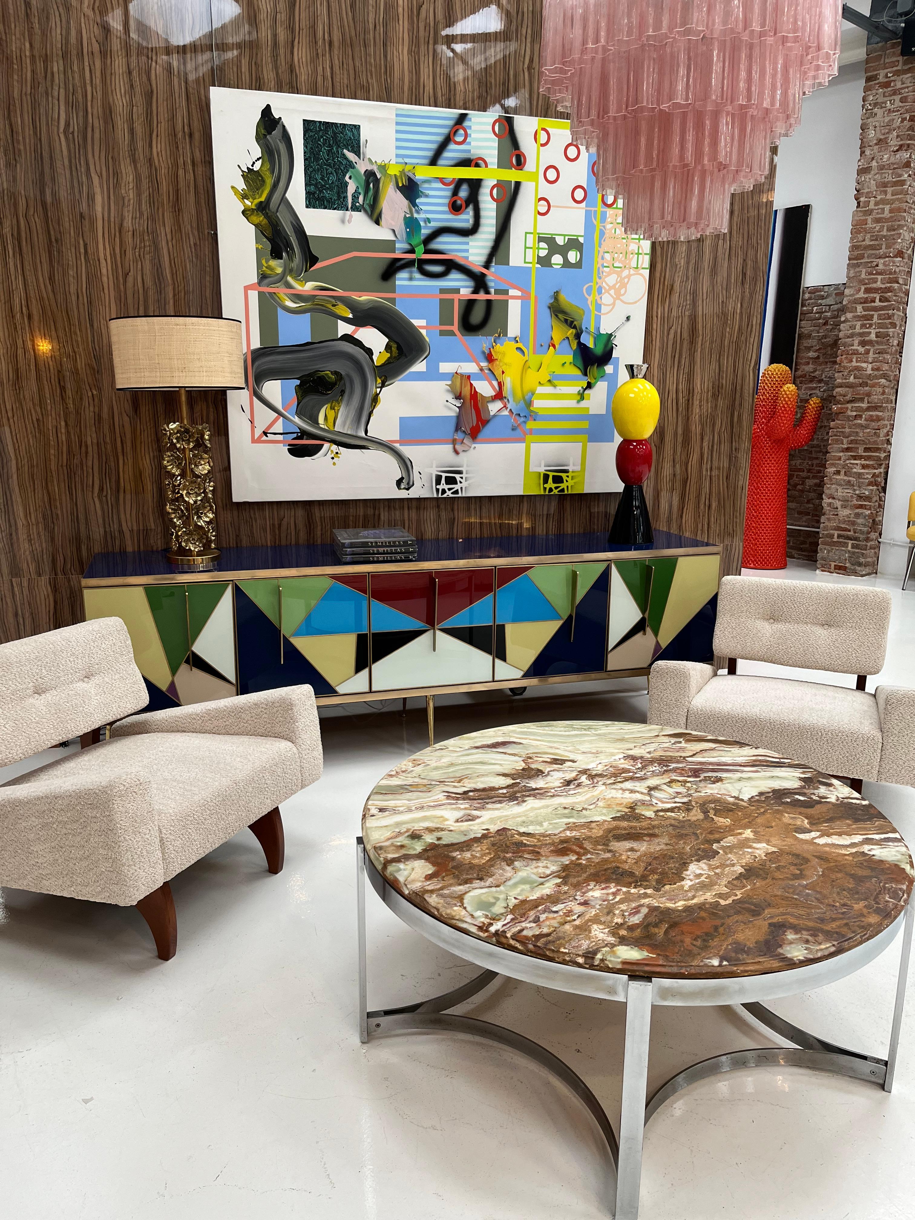 Table basse circulaire en onyx avec structure en acier, Italie en vente 5