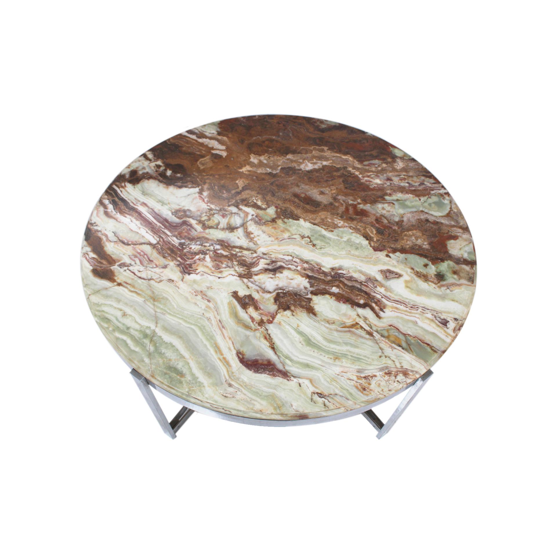 Runder Onyx Couchtisch mit Stahlgestell, Italien im Angebot 2
