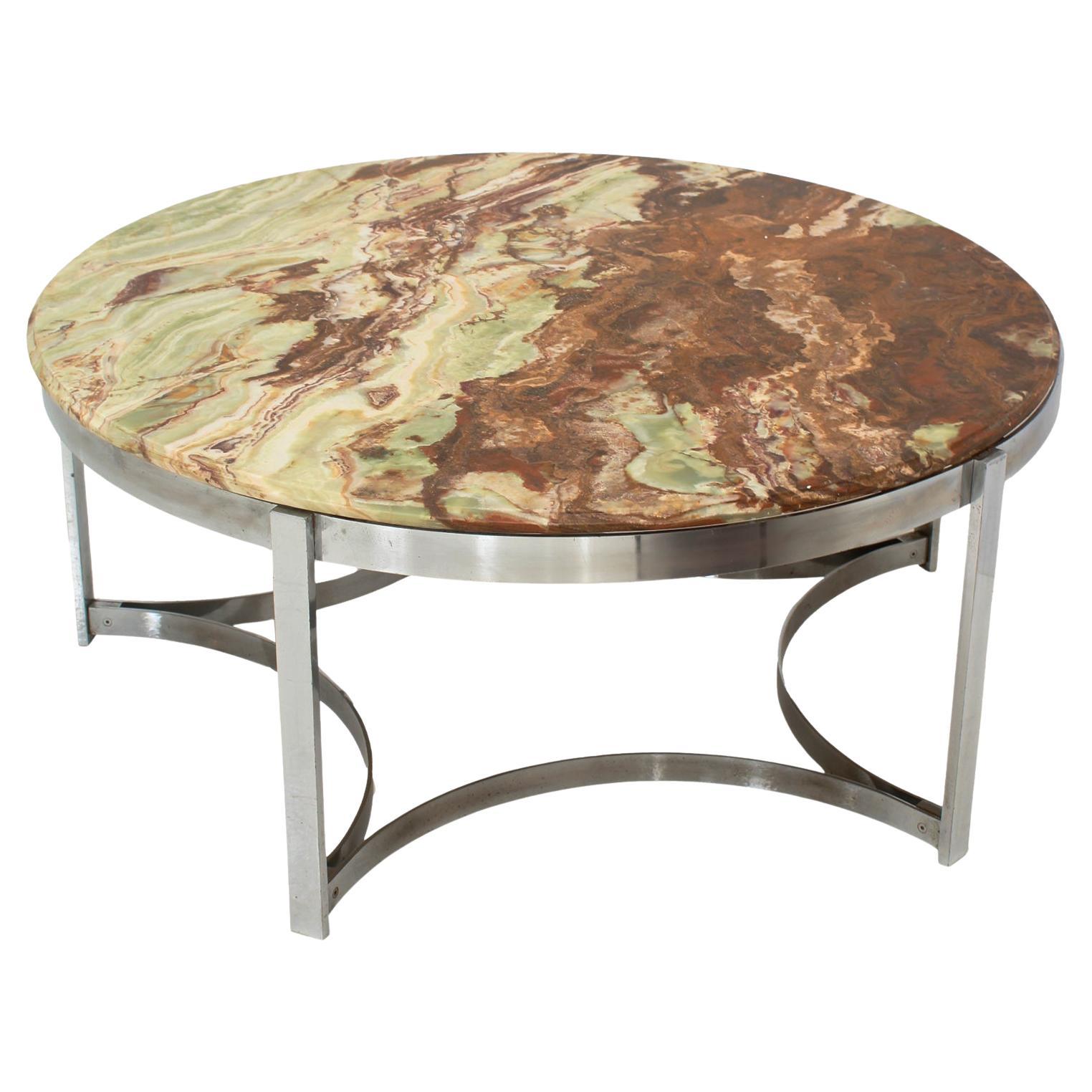 Runder Onyx Couchtisch mit Stahlgestell, Italien im Angebot