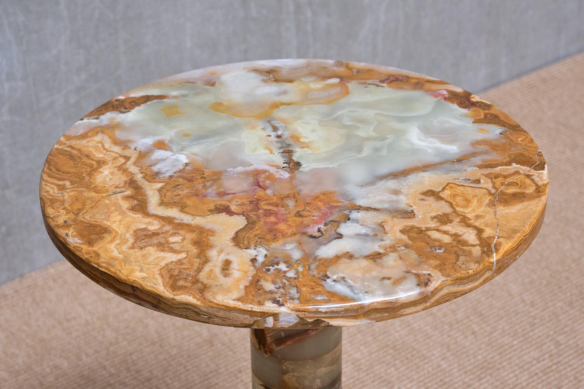 Italian Circular Onyx Side Table with Pedestal Base, Italy, 1960s