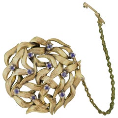 Circular Openwork Sapphire Set 14ct Gold Brooch